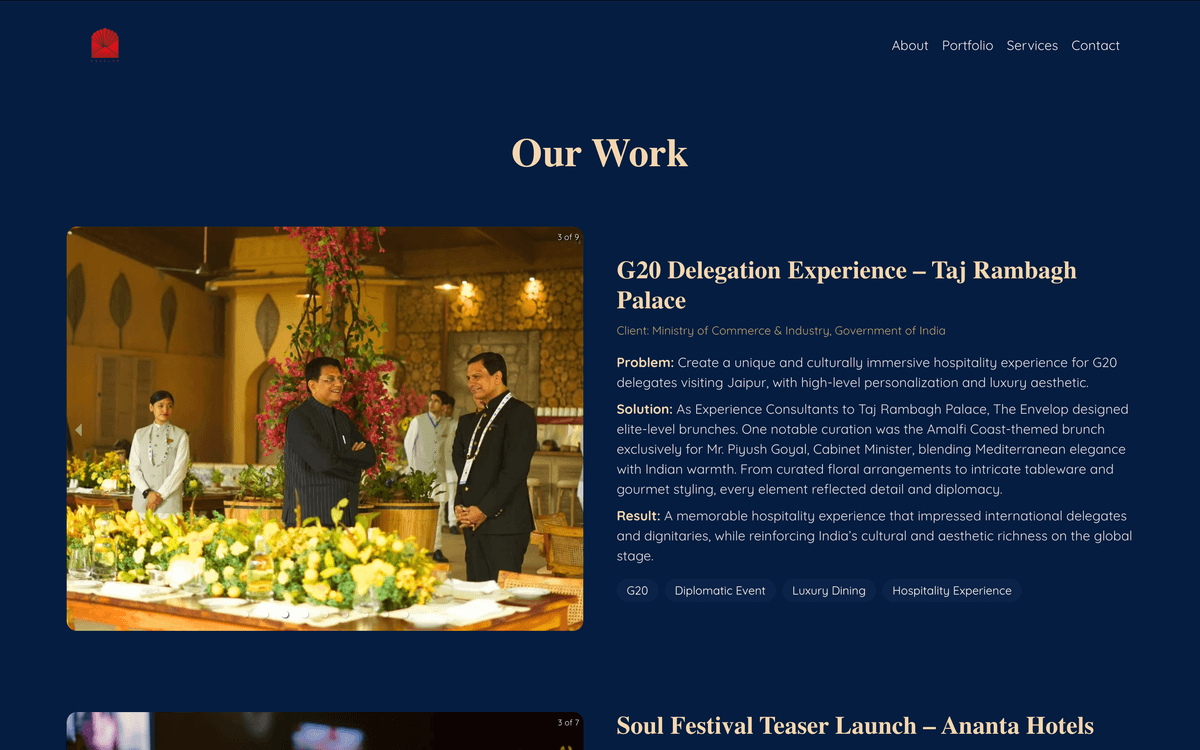 The Envelop – Luxury wedding and event brand website design.