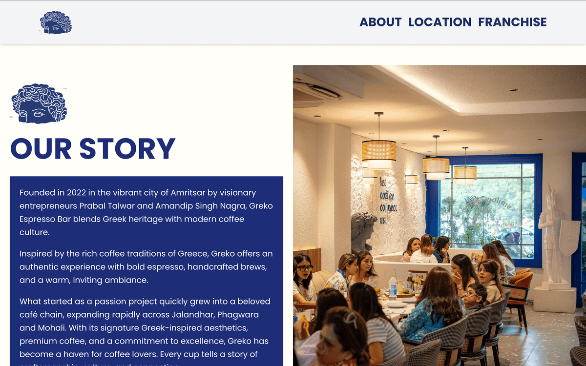 Greko – Landing page design for a Greece-inspired coffee brand.