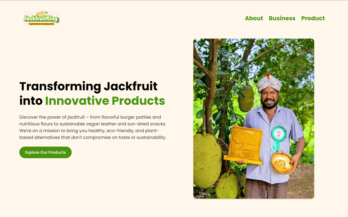 Jack Fruit King – Corporate website for a jackfruit-based agro producer company.