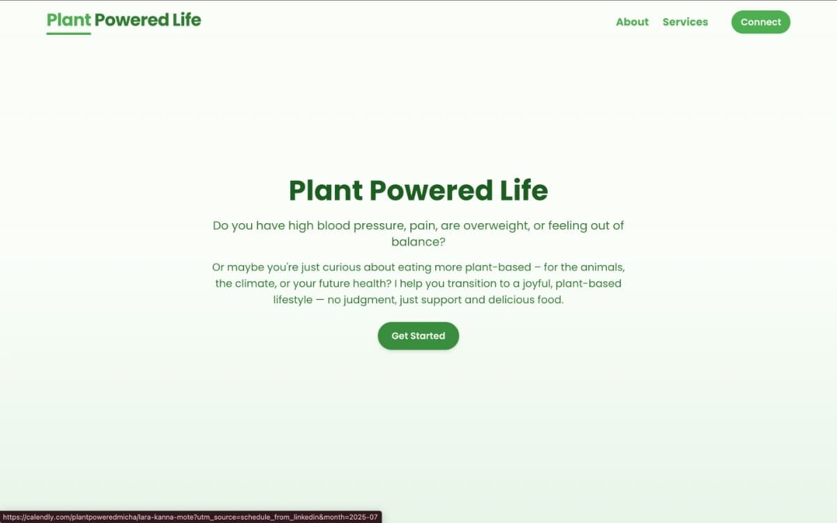 Plant Powered Life – Plant-Based Nutritionist Website – Portfolio website for a certified dietitian promoting plant-based diets, healthy recipes, and nutrition coaching services.