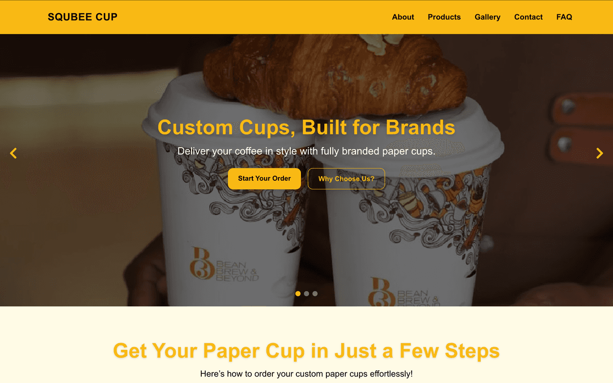 SQUBEE CUP – Portfolio website for a high-quality custom paper cups, proudly made in Ahmedabad.